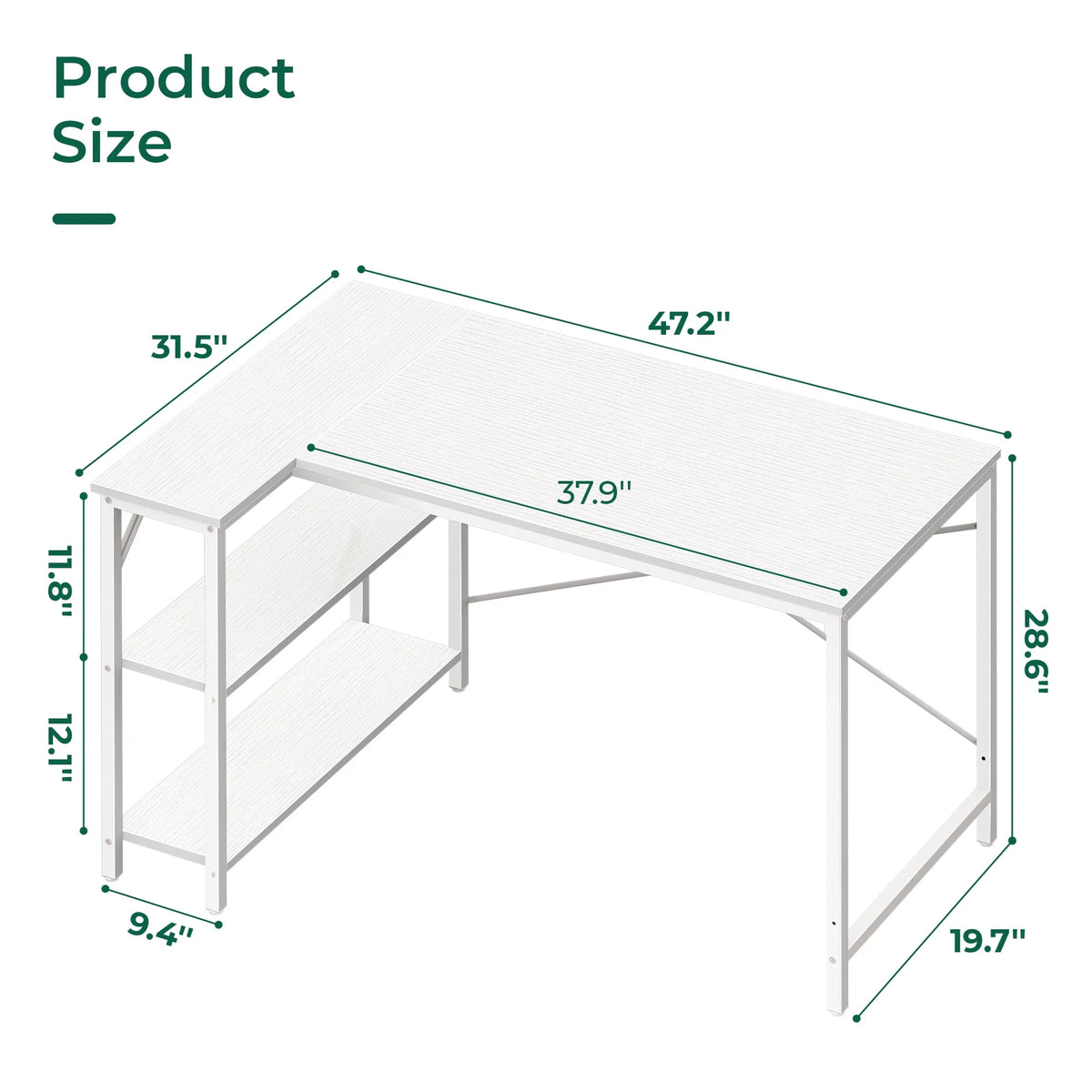 39 inch L-Shaped Desk with Reversible Storage Shelves Metal Frame P70117