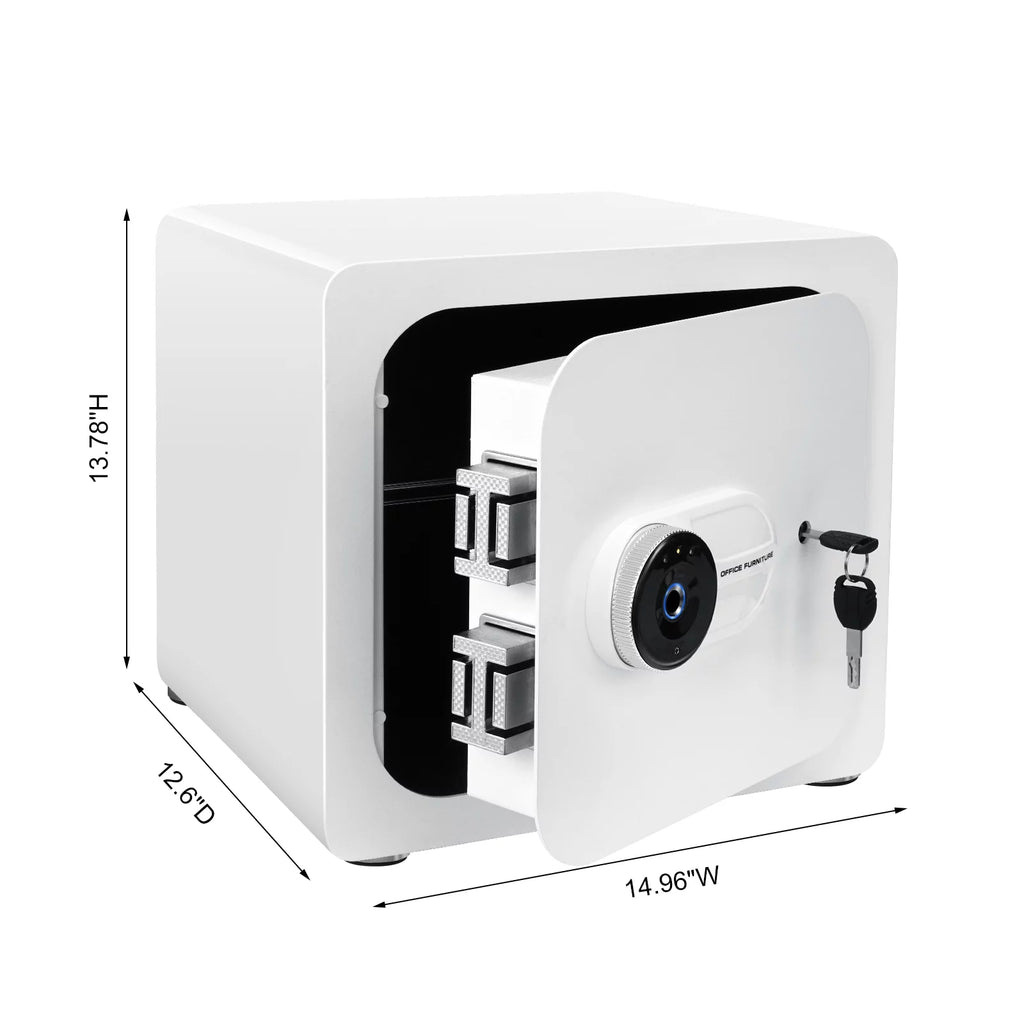 1.8 Cub White Safe Box with Fingerprint and Removable Shelf A18011