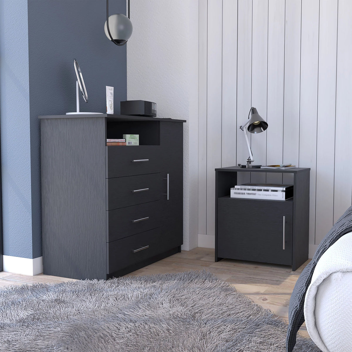 Black 2 Piece Bedroom Set with 4 Drawer Dresser and Nightstand P645865