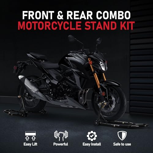 Motorcycle Front and Rear Wheel Lift Paddock Stand with 4 Caster Wheels Black S95956