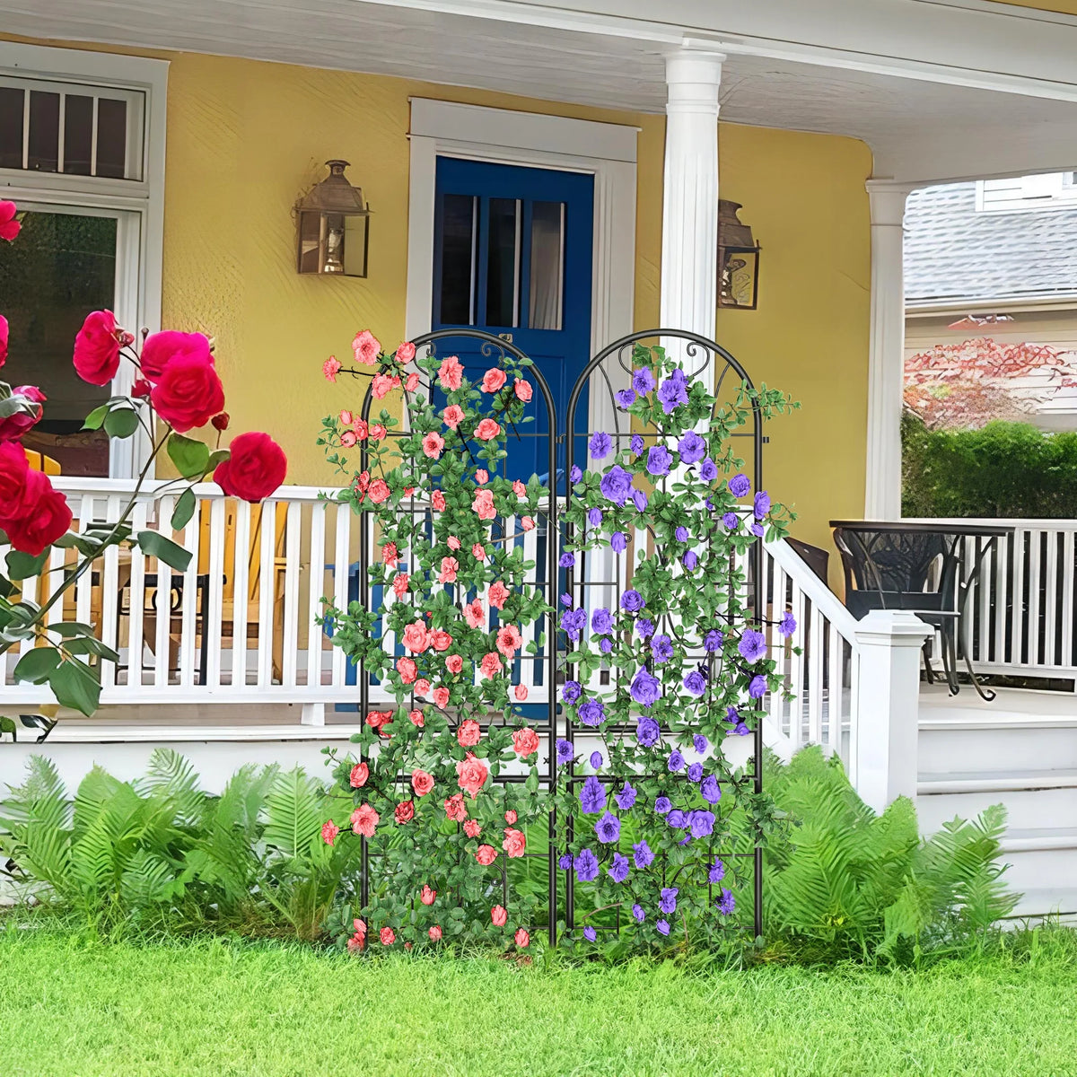 Metal Garden Arch Trellises 2 Pack Black Rust-Resistant A5143