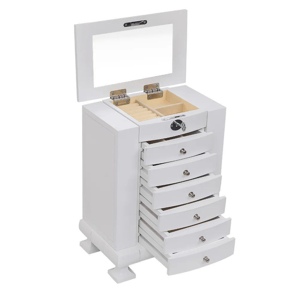 White Wooden 7 Layers Jewelry Box with Lock X768