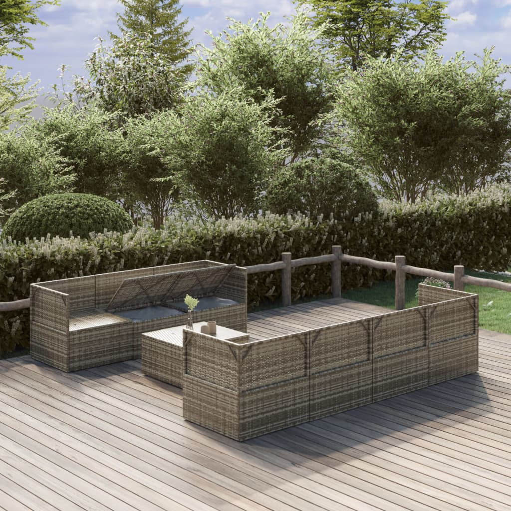 8 Piece Patio Set with Cushions Gray Poly Rattan R75592