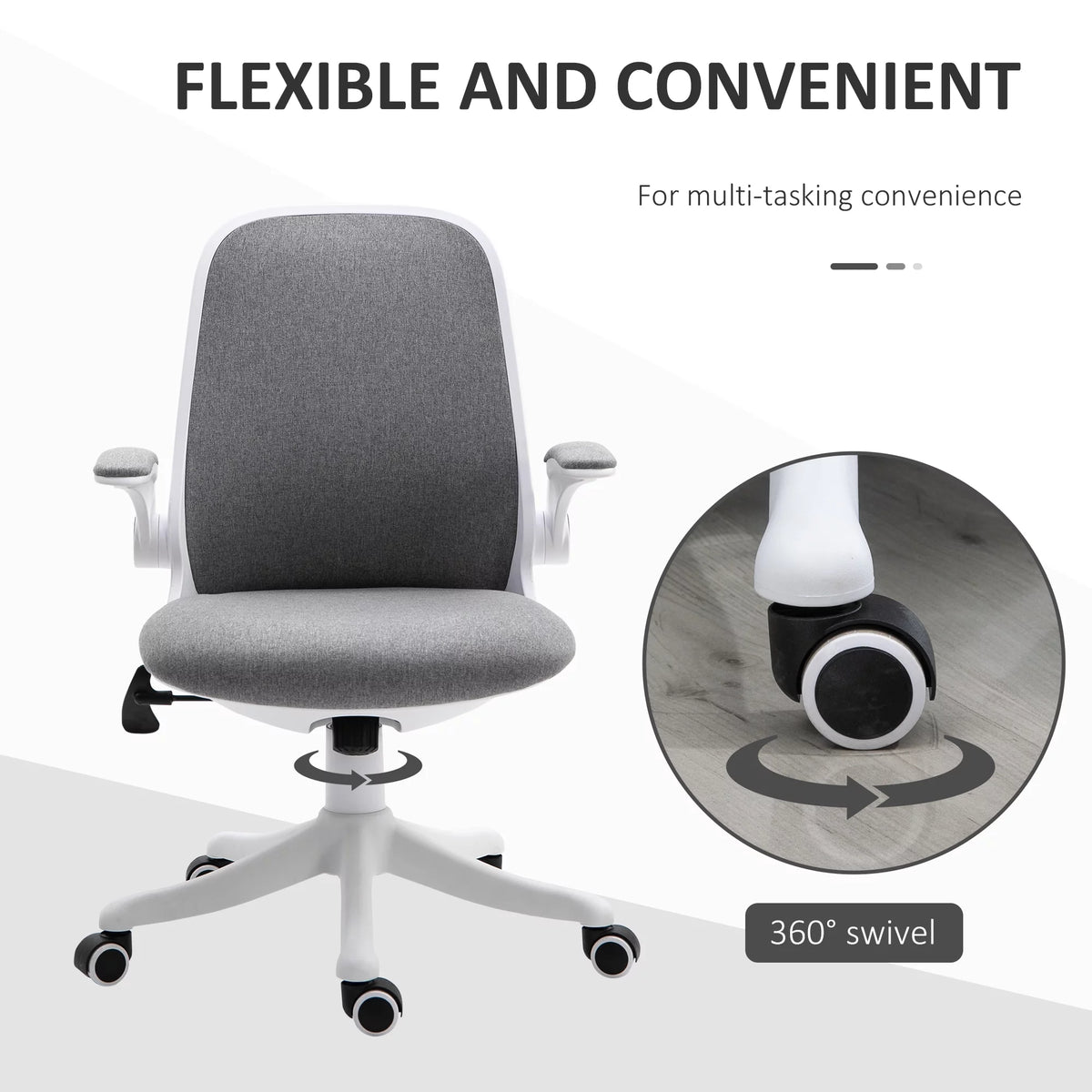 Grey Linen-Touch Fabric Office Chair with Flip-up Arms O566810