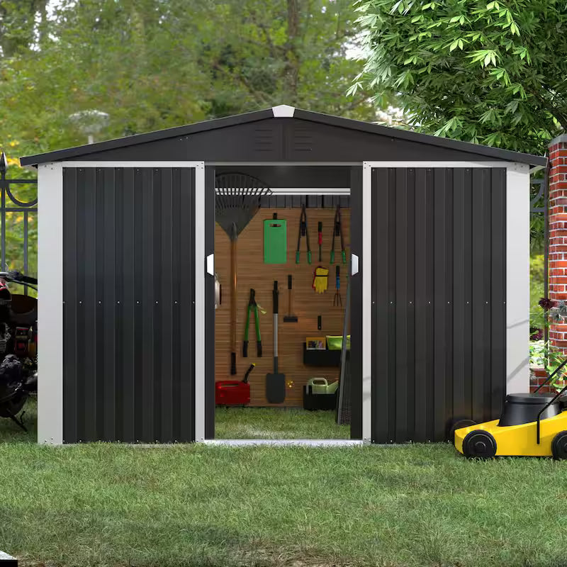 Black Metal Outdoor Storage Shed with Air Vents W5471