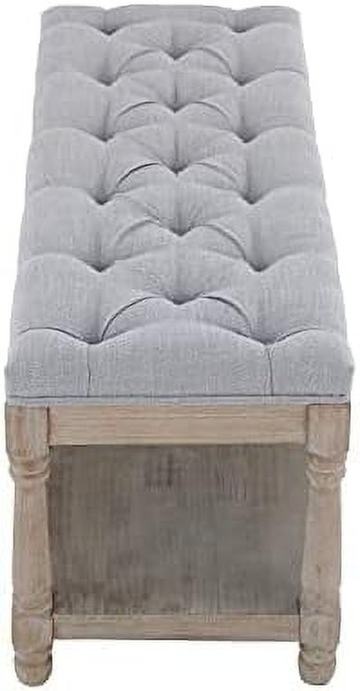 Gray Tufted Wood Entryway Bench U782626