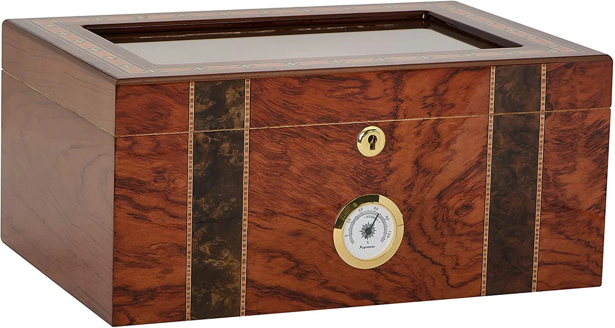 Bubinga and Walnut Burl Wood Cigar Humidor with Spanish Cedar Z544