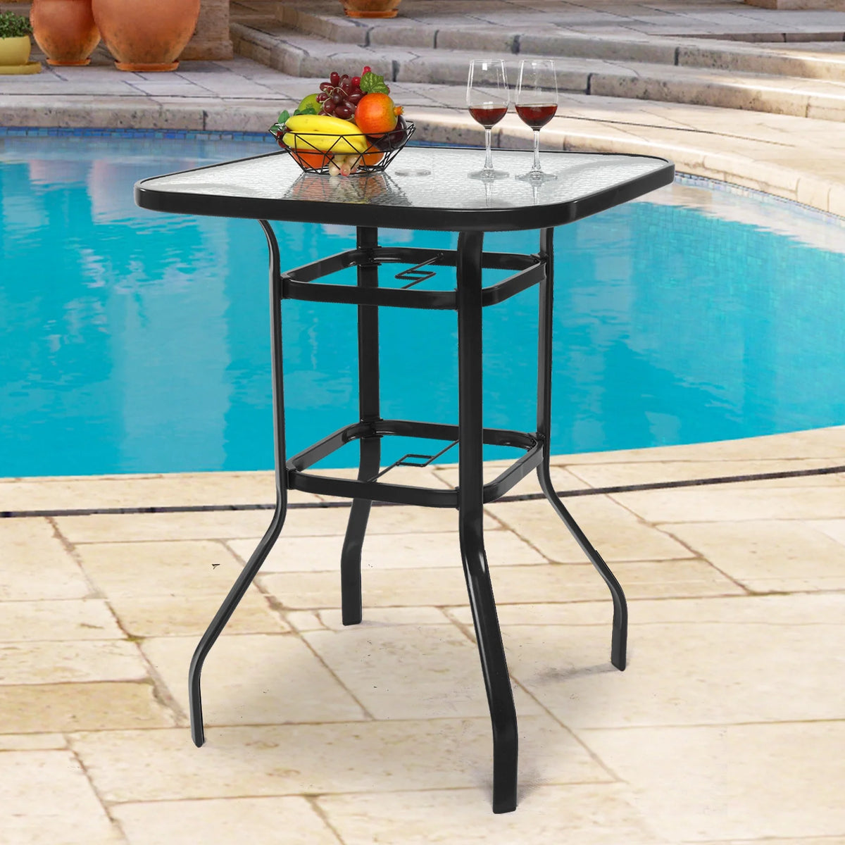 31 Inch Square Outdoor Bar Height Bistro Table with Tempered Glass Tabletop Y6328