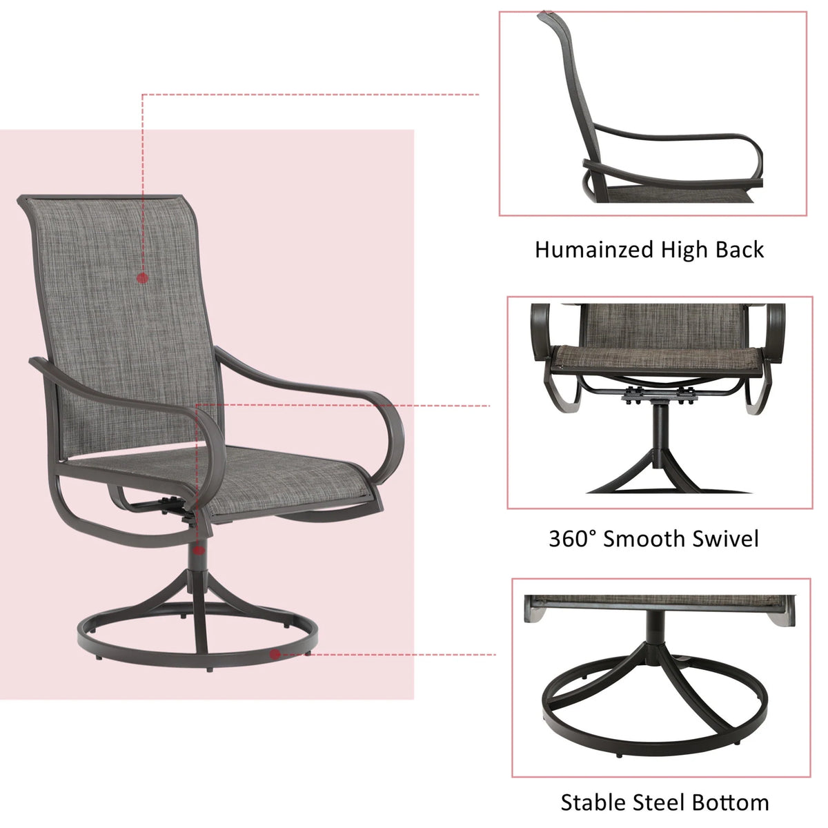 Swivel Dining Chairs Set of 2 with Black Steel Frame O443