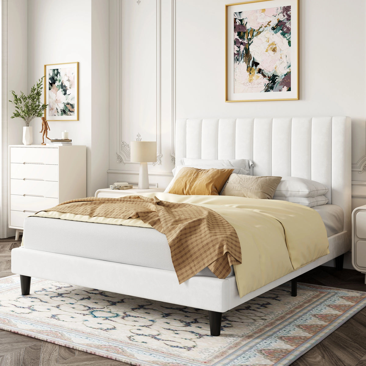 Queen Light Pink Velvet Upholstered Bed Frame Z596710