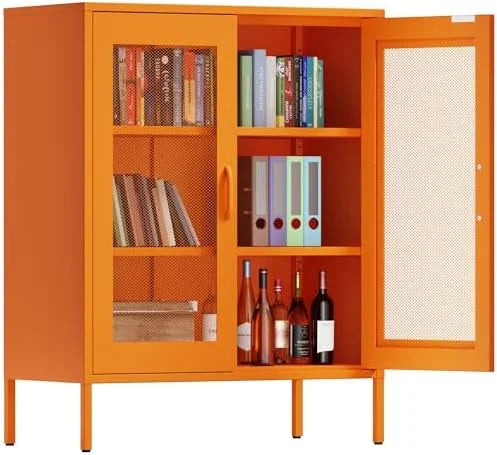 Black Metal 5-Tier Cabinet with Doors and Shelves B123