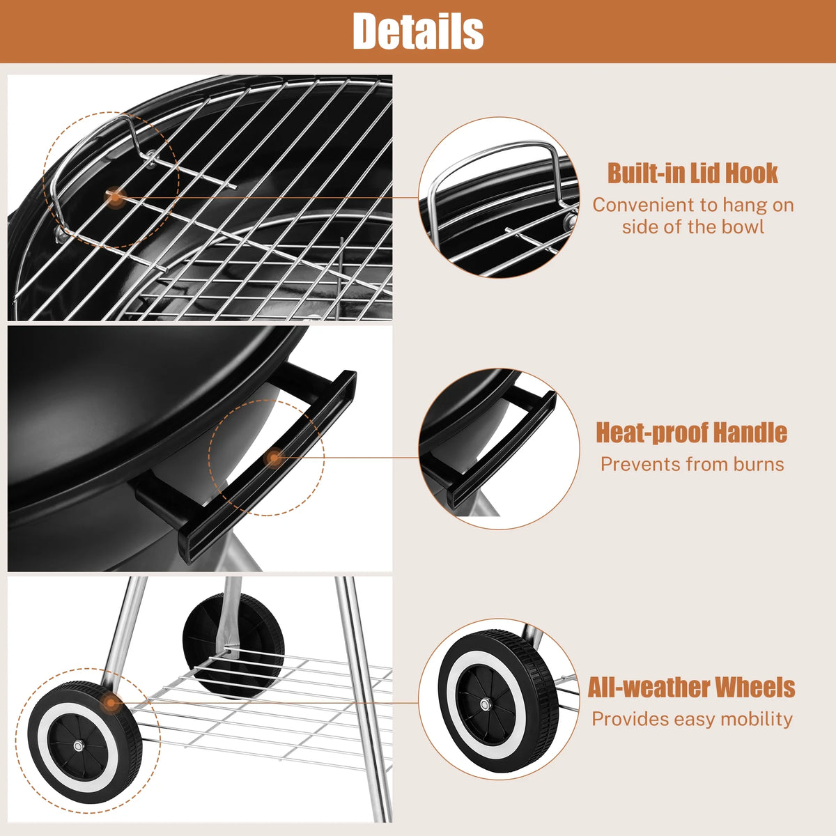 18 Inch Portable Charcoal Grill with Wheels M738910