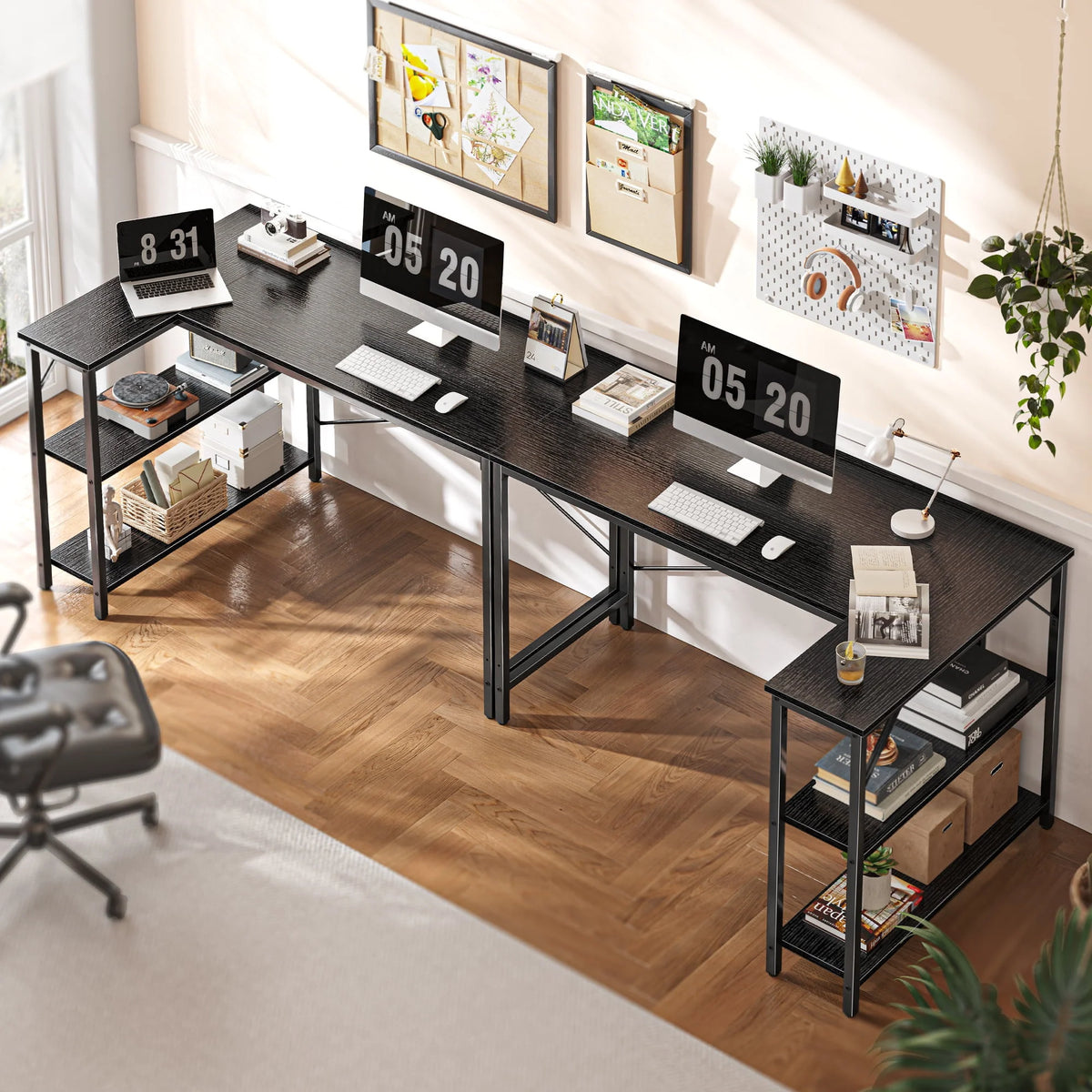 39 inch L-Shaped Desk with Reversible Storage Shelves Metal Frame P70117