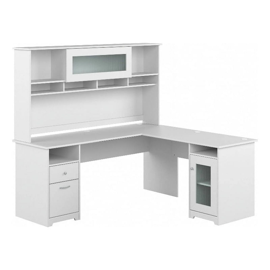White L Shaped Computer Desk with Hutch W232