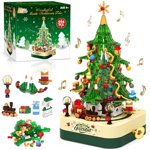 Christmas Tree Building Block Set with Rotating Music Box Q631626