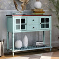 Retro Blue Wood Glass Sideboard Console Table with Bottom Shelf H45151