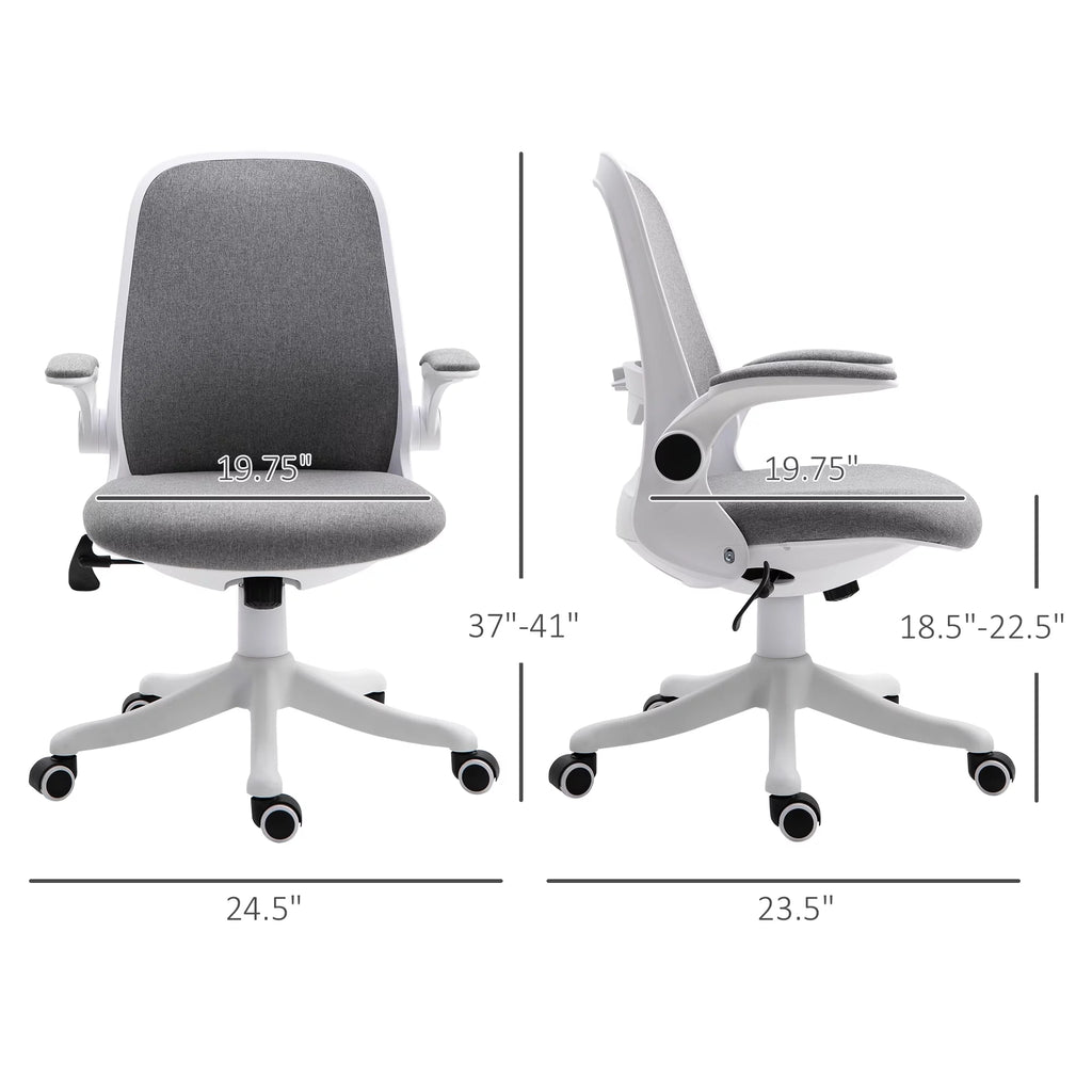 Grey Linen-Touch Fabric Office Chair with Flip-up Arms O566810