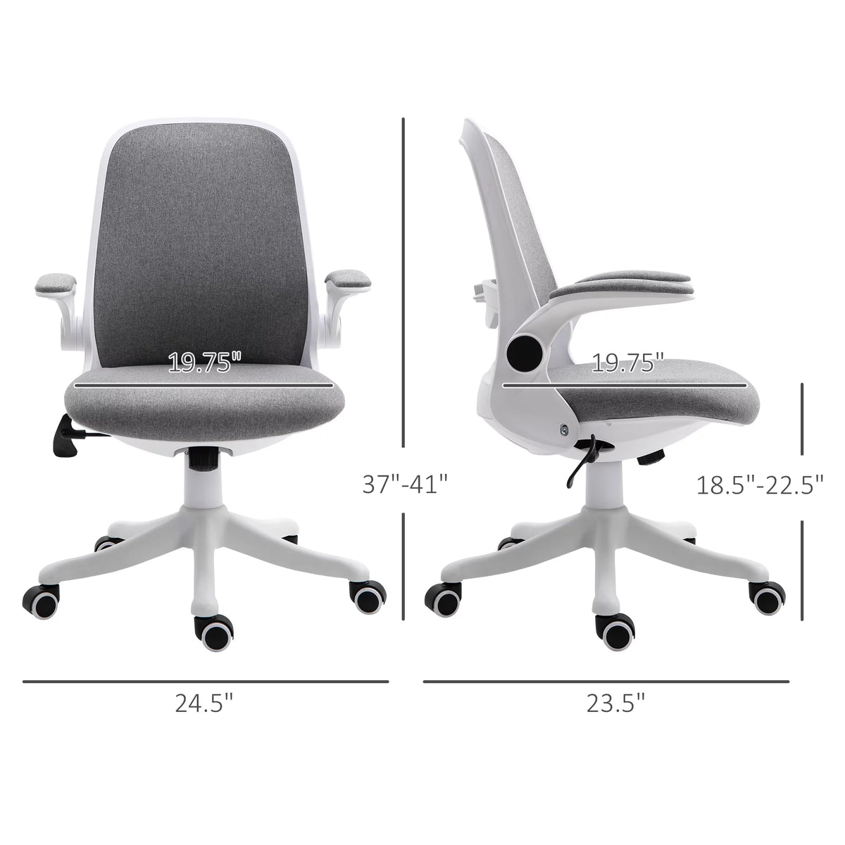 Grey Linen-Touch Fabric Office Chair with Flip-up Arms O566810