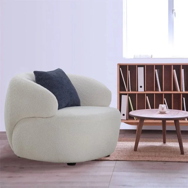 Beige Boucle Swivel Barrel Chair Z377681