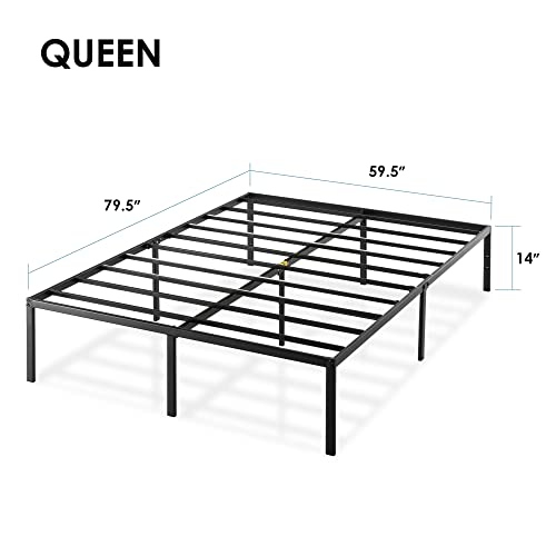 14 Inch Metal Platform Bed with Steel Slat Mattress Foundation Queen Black W501746
