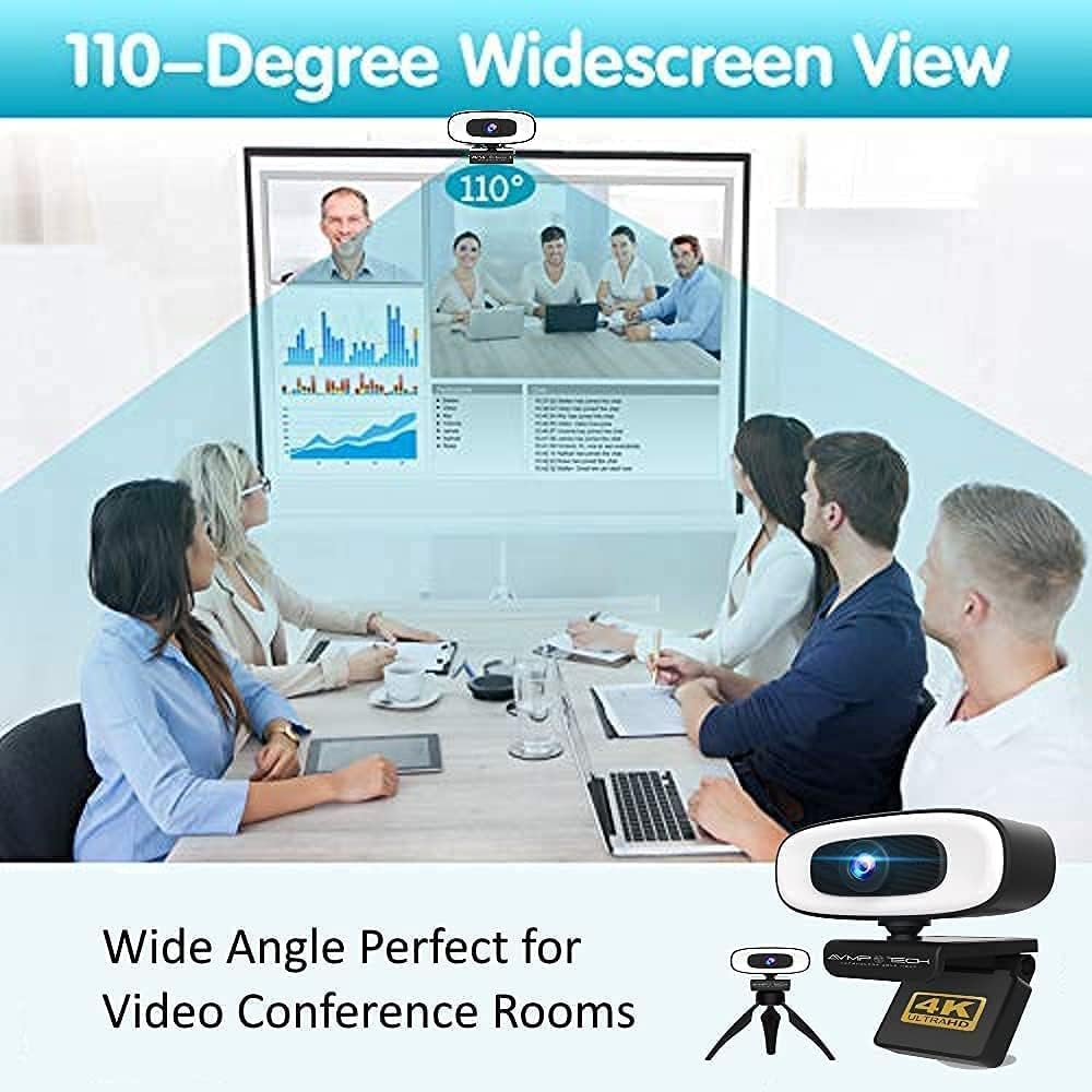 4K Webcam with Ring Light Ultra HD 8MP Autofocus USB Web Cam Stereo Microphone Q527