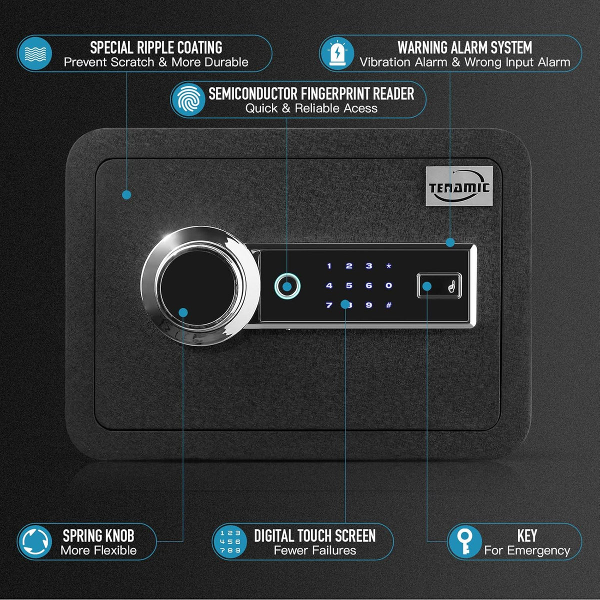 Black Solid Alloy Steel Biometric Fingerprint Safe Box M58493