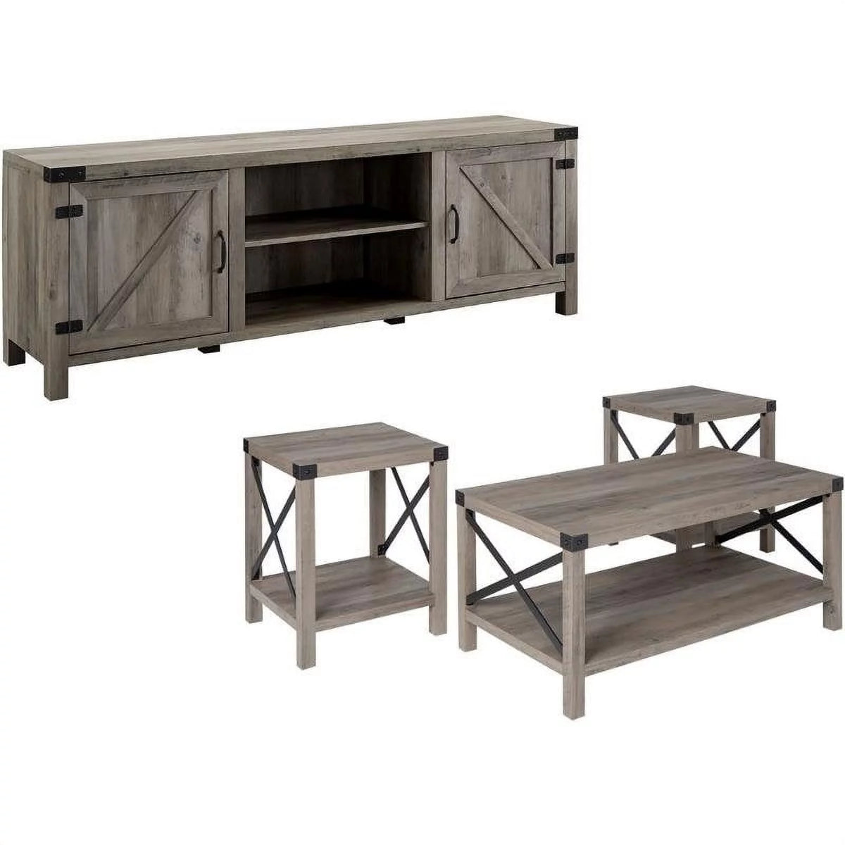 4 Piece TV Stand Coffee Table and 2 End Tables in Gray G49187