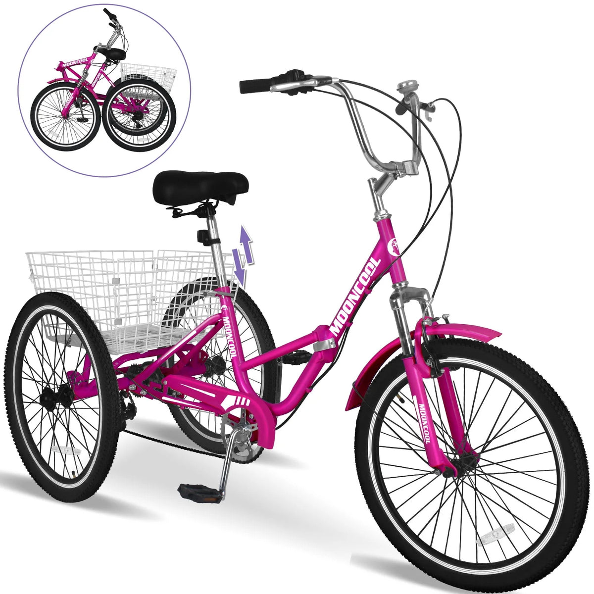 20/24/26 Inch 7-Speed Folding Adult Tricycle with Cargo Basket P4360