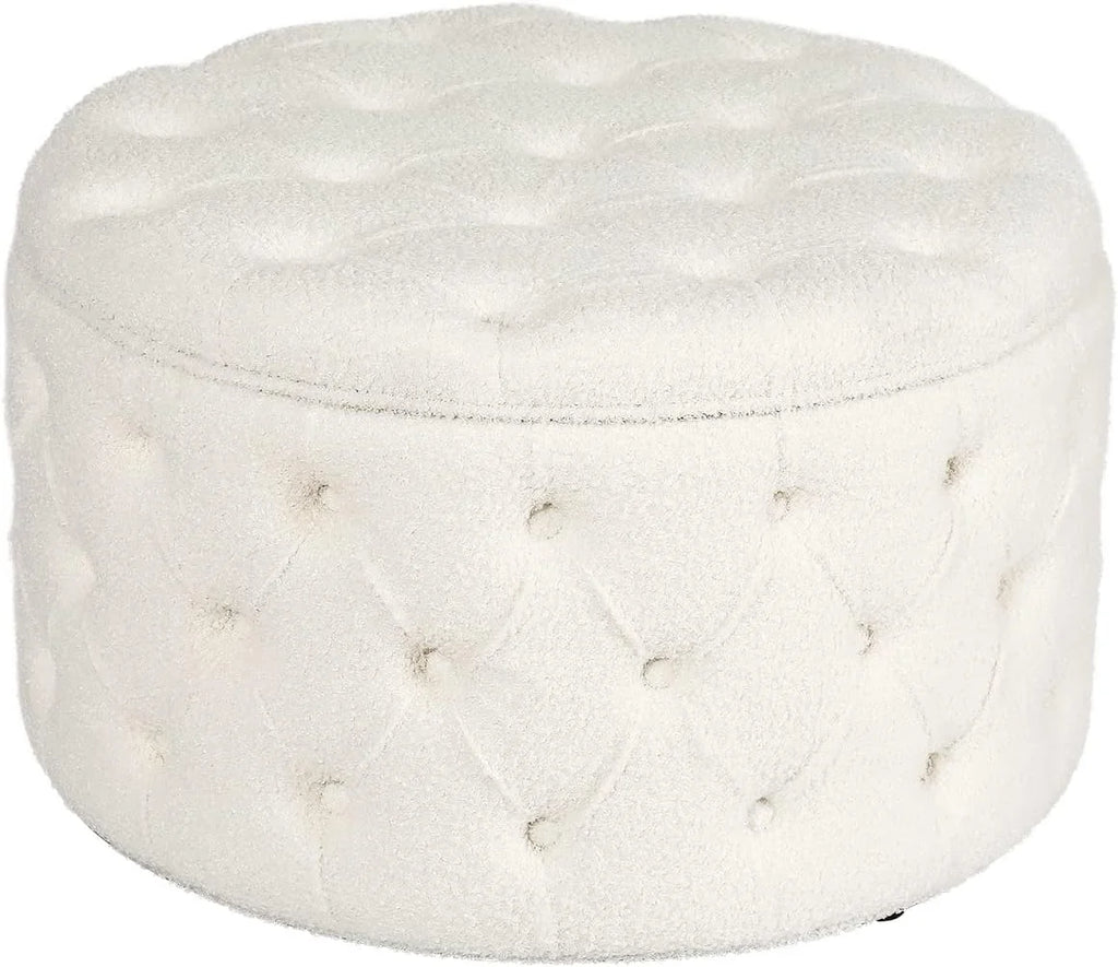 White Round Storage Ottoman N324