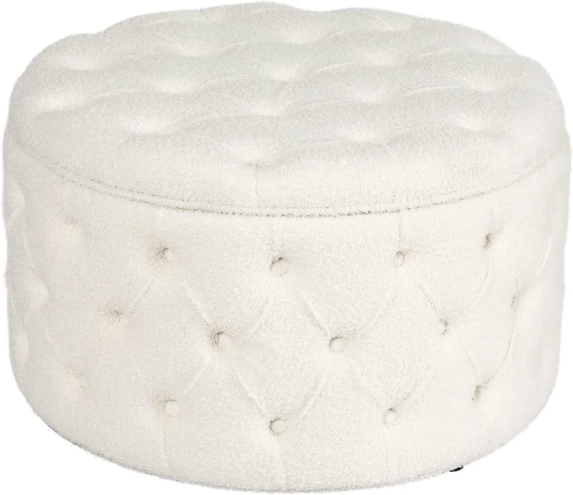 White Round Storage Ottoman N324