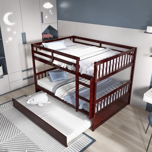 White Twin Over Twin Bunk Bed with Trundle T4839