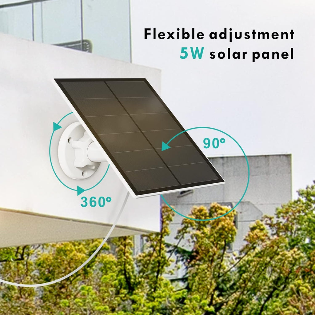 Solar Panel for Rechargeable Battery Security Camera, IP65 Waterproof, Micro USB, 360° Adjustable Wall Mounting Bracket S122