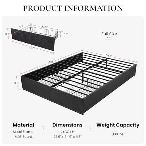 Black Queen Platform Bed Frame with 2 Storage Drawers H69568