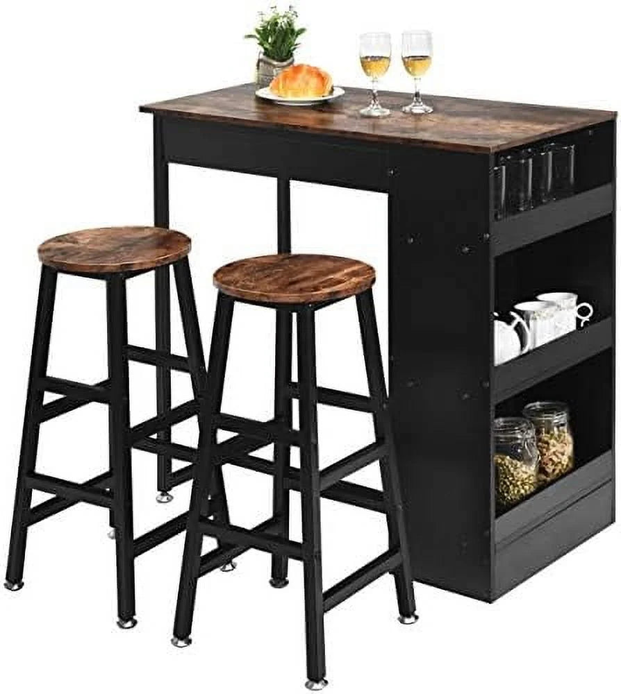 3 Piece Wooden Counter Height Pub Dining Set with 2 Stools J7260