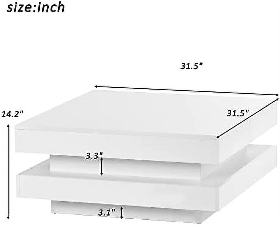 High Gloss 2-Tier Square Coffee Table with LED Lights H470744