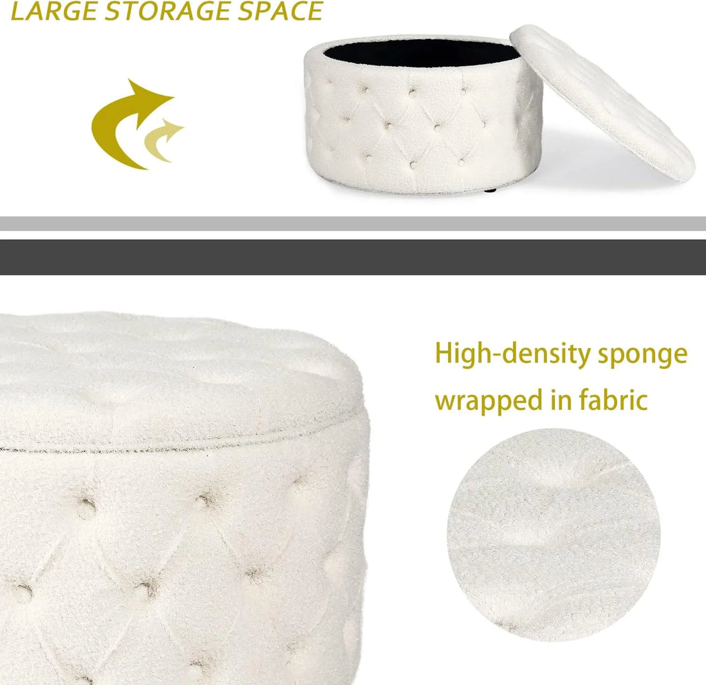 White Round Storage Ottoman N324
