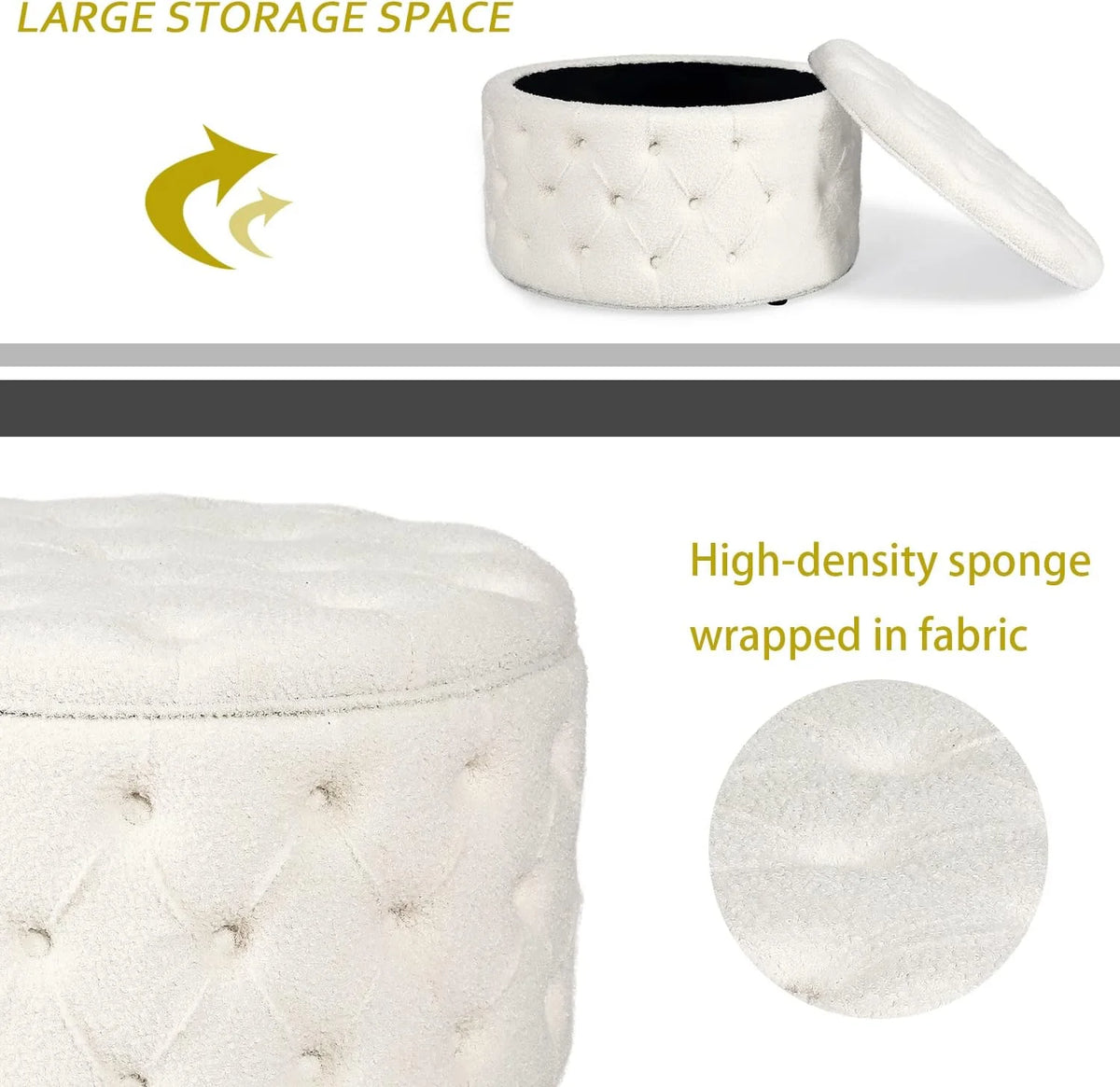 White Round Storage Ottoman N324