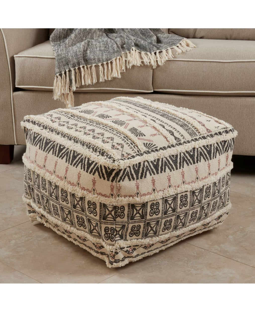 Cotton Floor Pouf with Tufted Design M924599