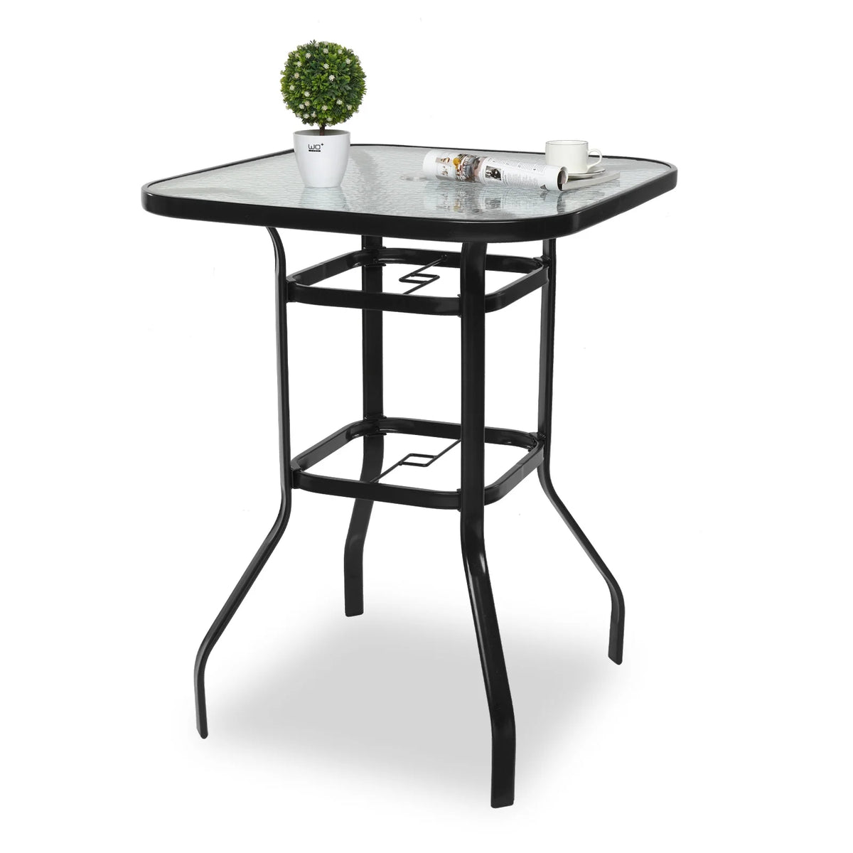 31 Inch Square Outdoor Bar Height Bistro Table with Tempered Glass Tabletop Y6328