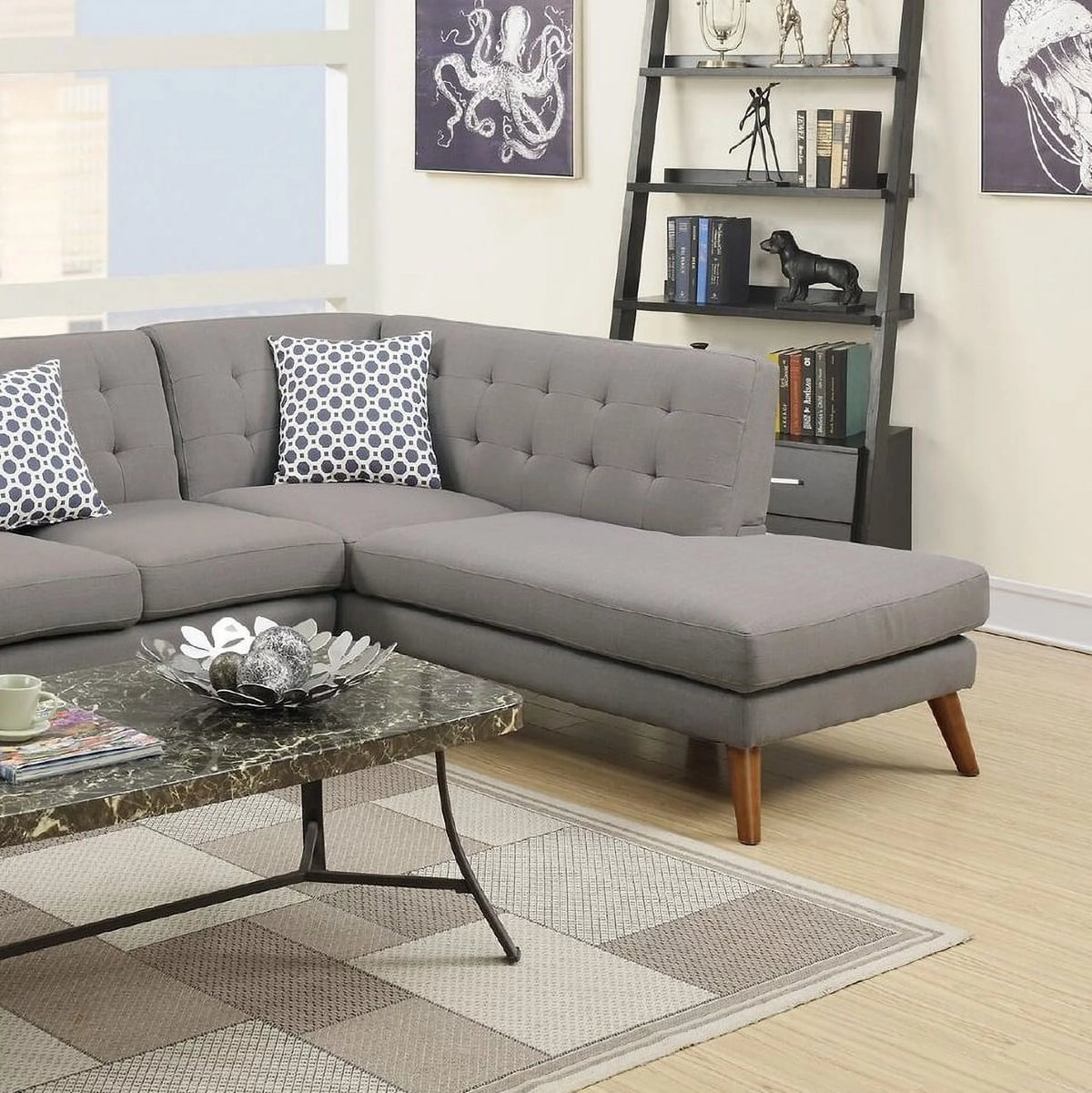 Grey Polyfiber Sectional Sofa with Chaise G199350
