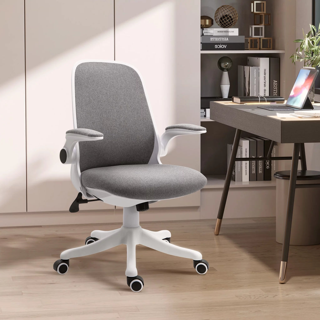 Grey Linen-Touch Fabric Office Chair with Flip-up Arms O566810