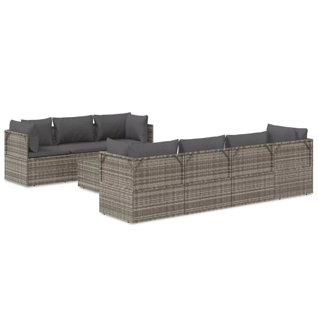 8 Piece Patio Set with Cushions Gray Poly Rattan R75592