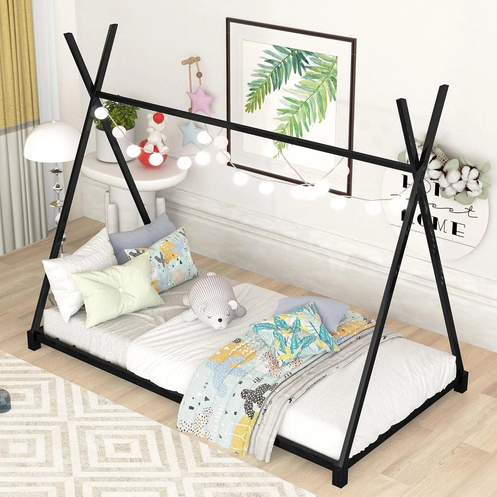 White Metal Toddler House Bed Frame S4389