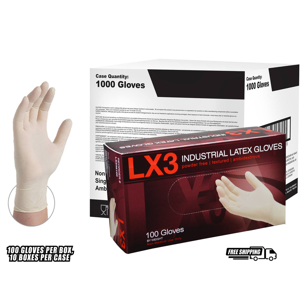Ivory Latex Industrial Powder Free Disposable Gloves (Case of 1000) - Large V602195