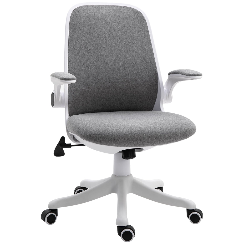 Grey Linen-Touch Fabric Office Chair with Flip-up Arms O566810
