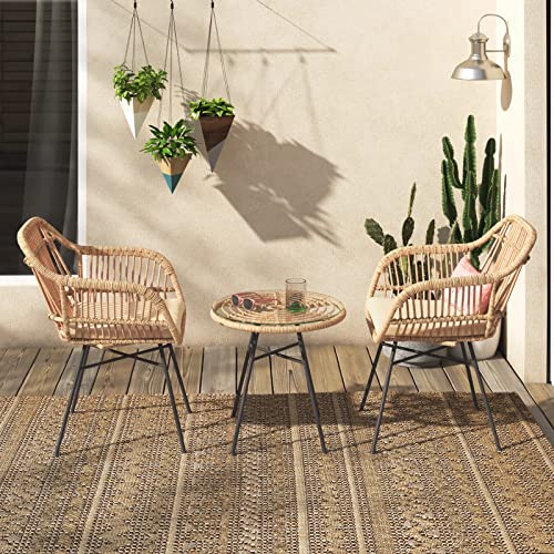 3pcs Outdoor Bistro Chat Set with Seat Cushions, Beige N2037