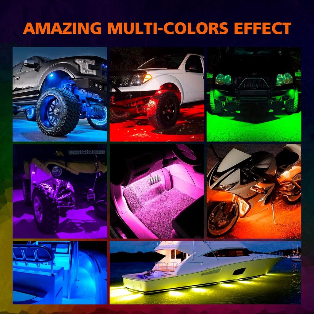 4 Pods Multicolor RGB LED Rock Lights Waterproof Y29829