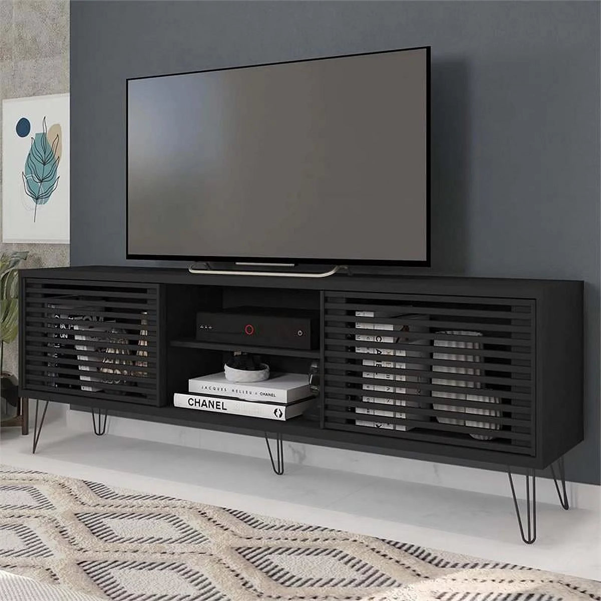 Black Mid-Century Modern TV Stand W991