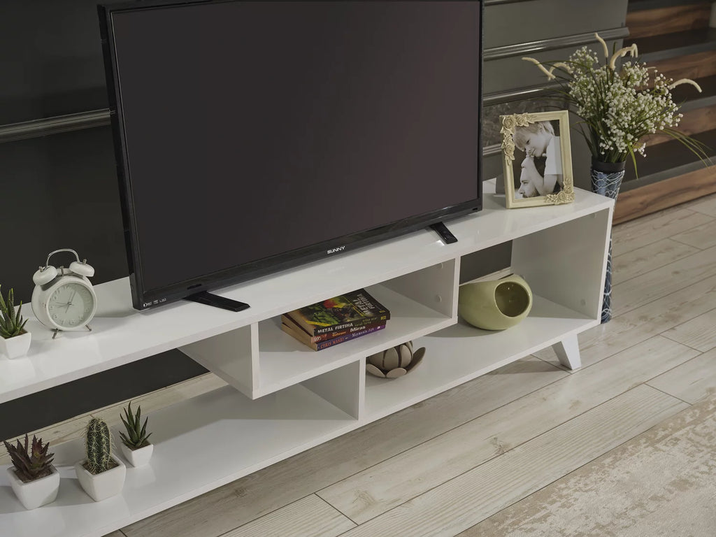 White Wood Tv Stand with Shelf C2055