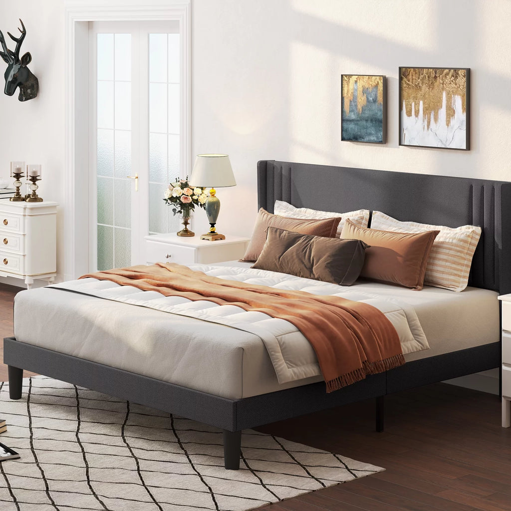 Queen Bed Frame with Wingback Headboard E678554